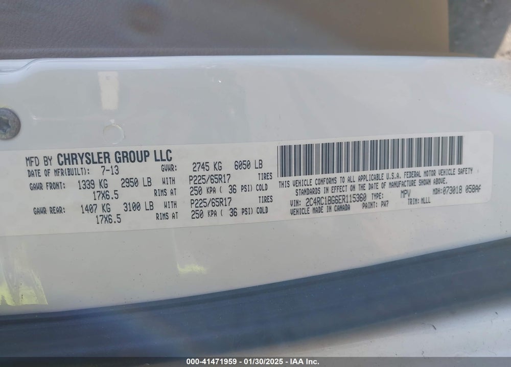 2014 CHRYSLER TOWN & COUNTRY TOURING VIN: 2C4RC1BG6ER115360