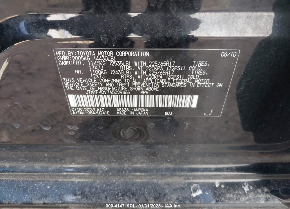 2010 TOYOTA RAV4 LIMITED VIN: JTMYF4DV7A5029465