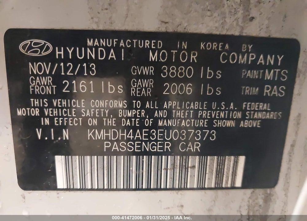 2014 HYUNDAI ELANTRA SE VIN: KMHDH4AE3EU037373