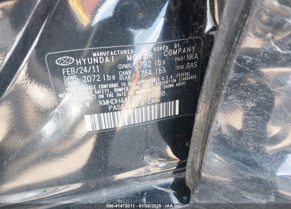 2011 HYUNDAI ELANTRA GLS (ULSAN PLANT) VIN: KMHDH4AE3BU114108
