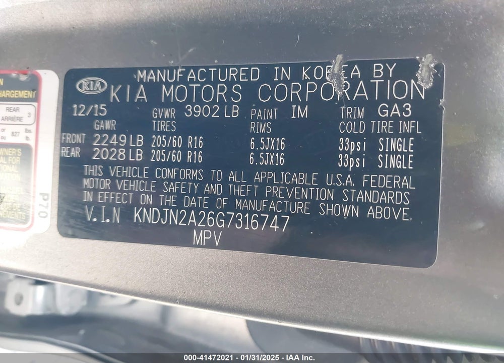 2016 KIA SOUL VIN: KNDJN2A26G7316747
