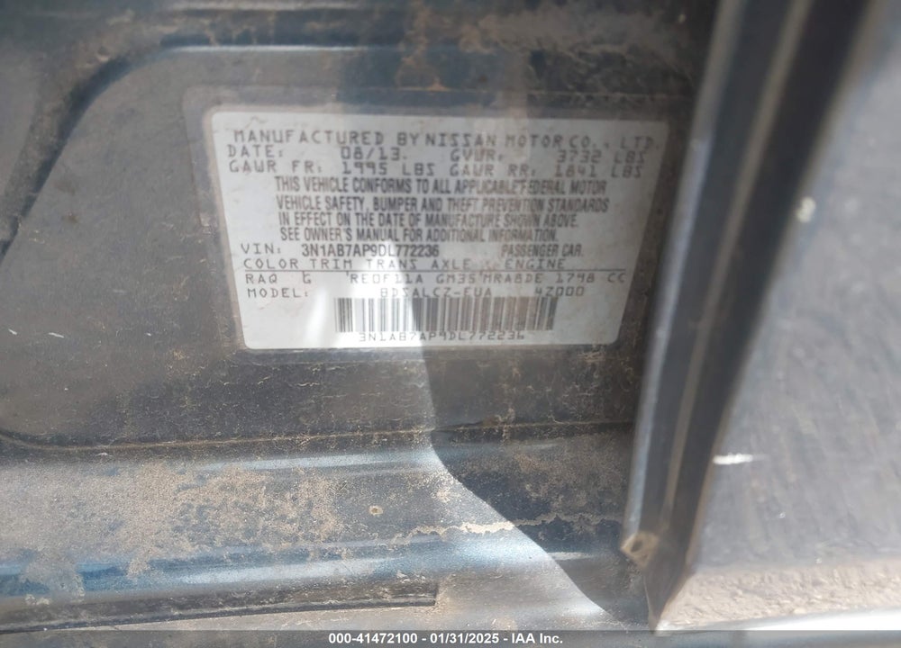2013 NISSAN SENTRA S VIN: 3N1AB7AP9DL772236