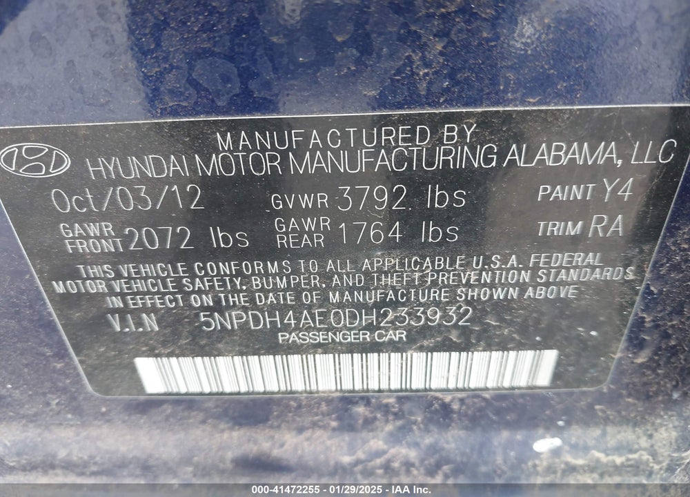 2013 HYUNDAI ELANTRA VIN: 5NPDH4AE0DH233932