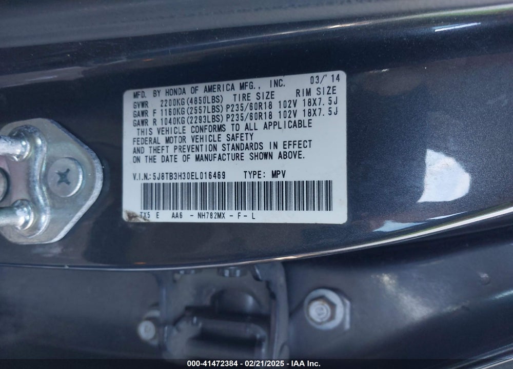 2014 ACURA RDX VIN: 5J8TB3H30EL016469