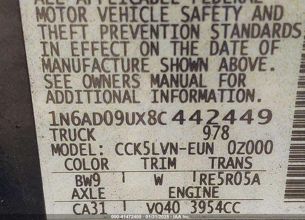 2008 NISSAN FRONTIER VIN: 1N6AD09UX8C442449