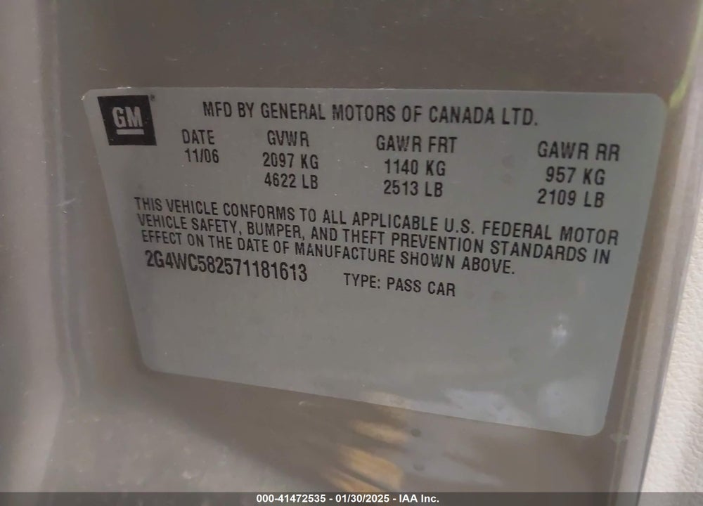 2007 BUICK LACROSSE CX VIN: 2G4WC582571181613