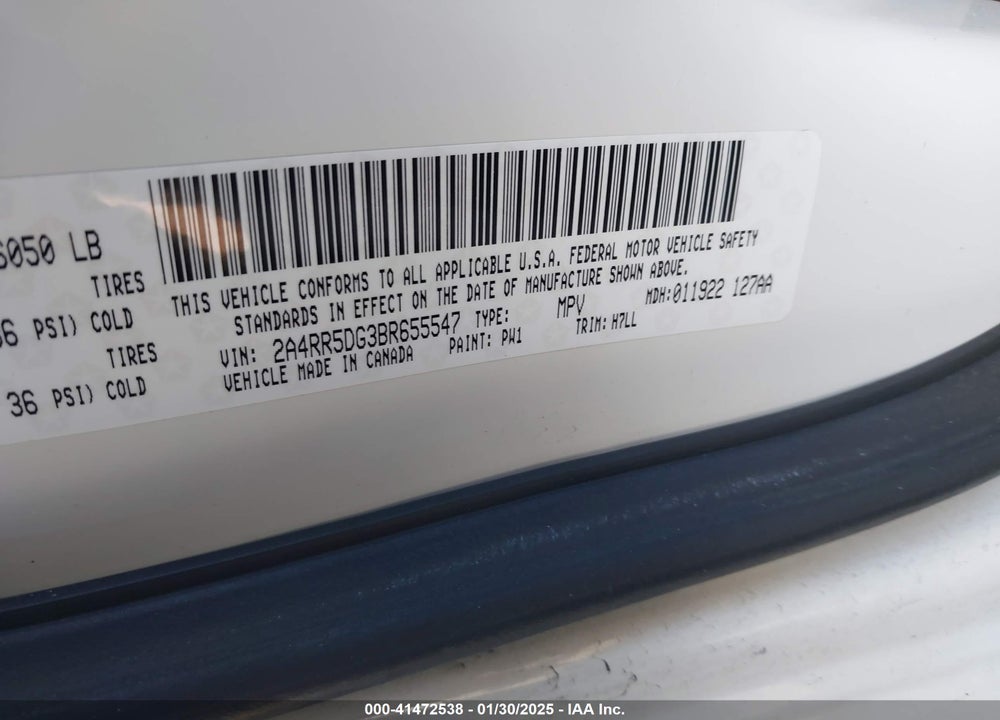 2011 CHRYSLER TOWN & COUNTRY TOURING VIN: 2A4RR5DG3BR655547