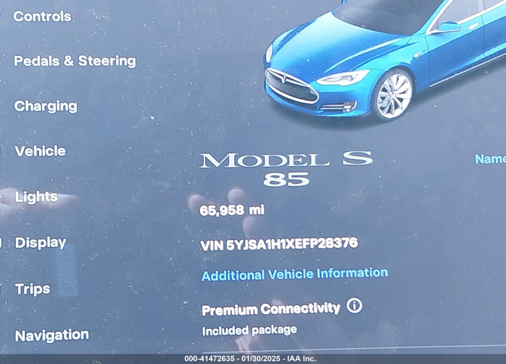 2014 TESLA MODEL S VIN: 5YJSA1H1XEFP28376
