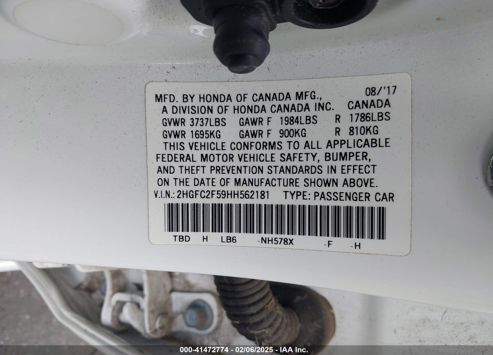 2017 HONDA CIVIC LX VIN: 2HGFC2F59HH562181
