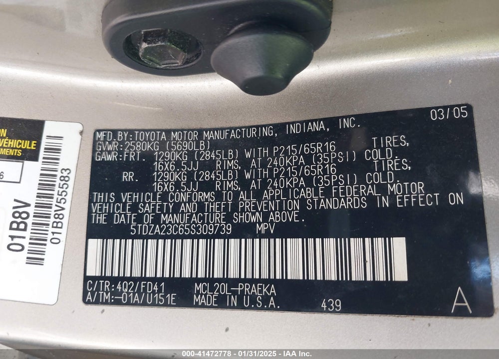 2005 TOYOTA SIENNA CE VIN: 5TDZA23C65S309739
