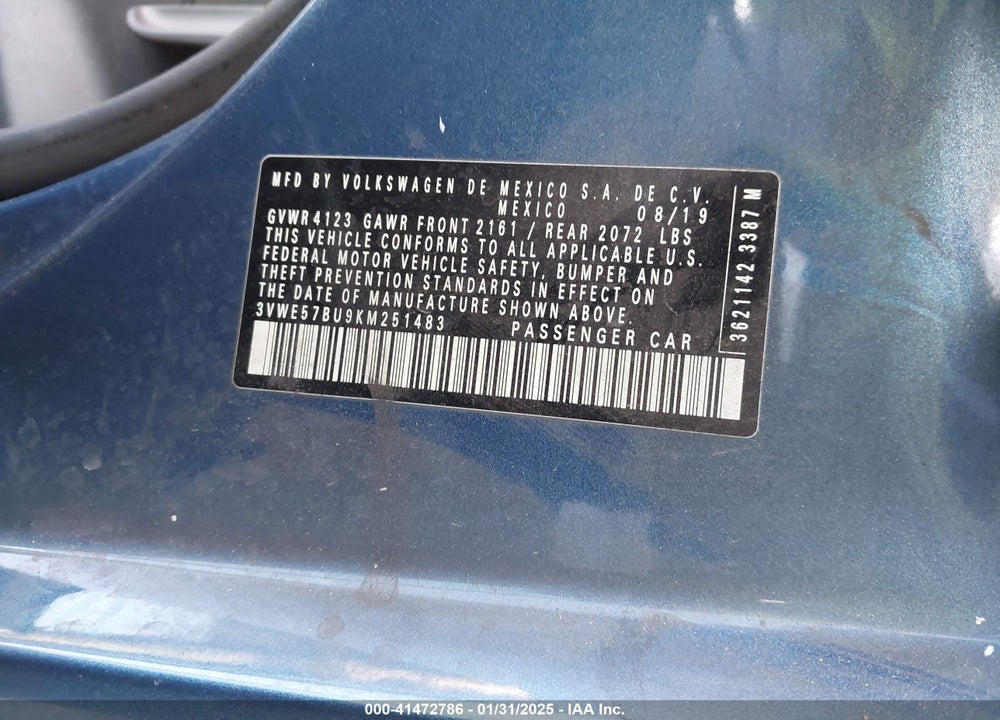 2019 VOLKSWAGEN JETTA VIN: 3VWE57BU9KM251483