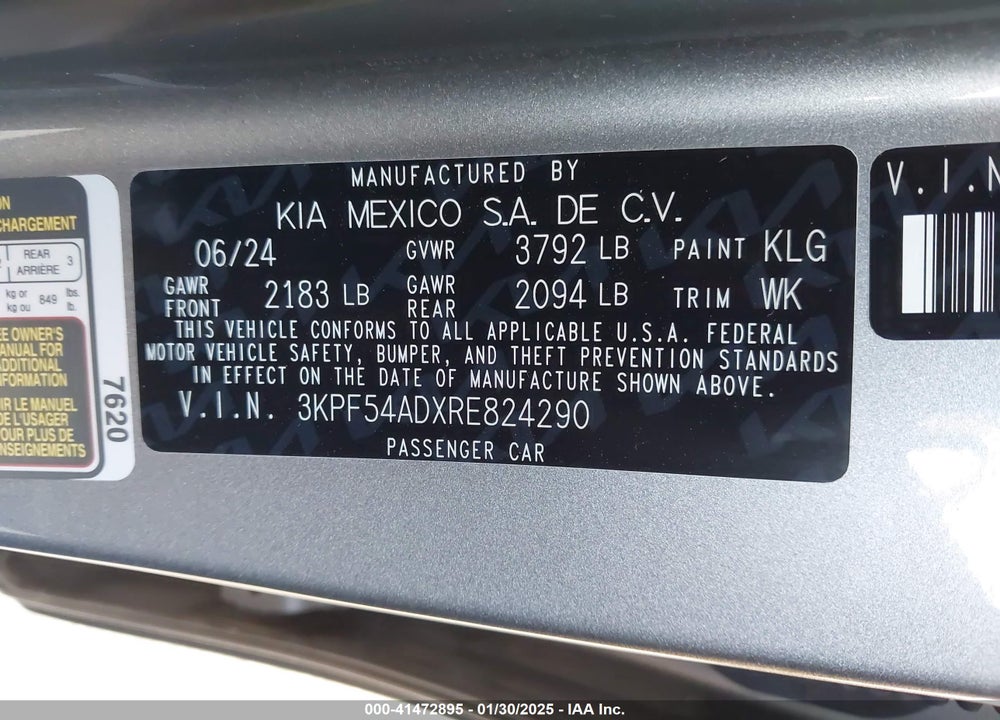2024 KIA FORTE VIN: 3KPF54ADXRE824290