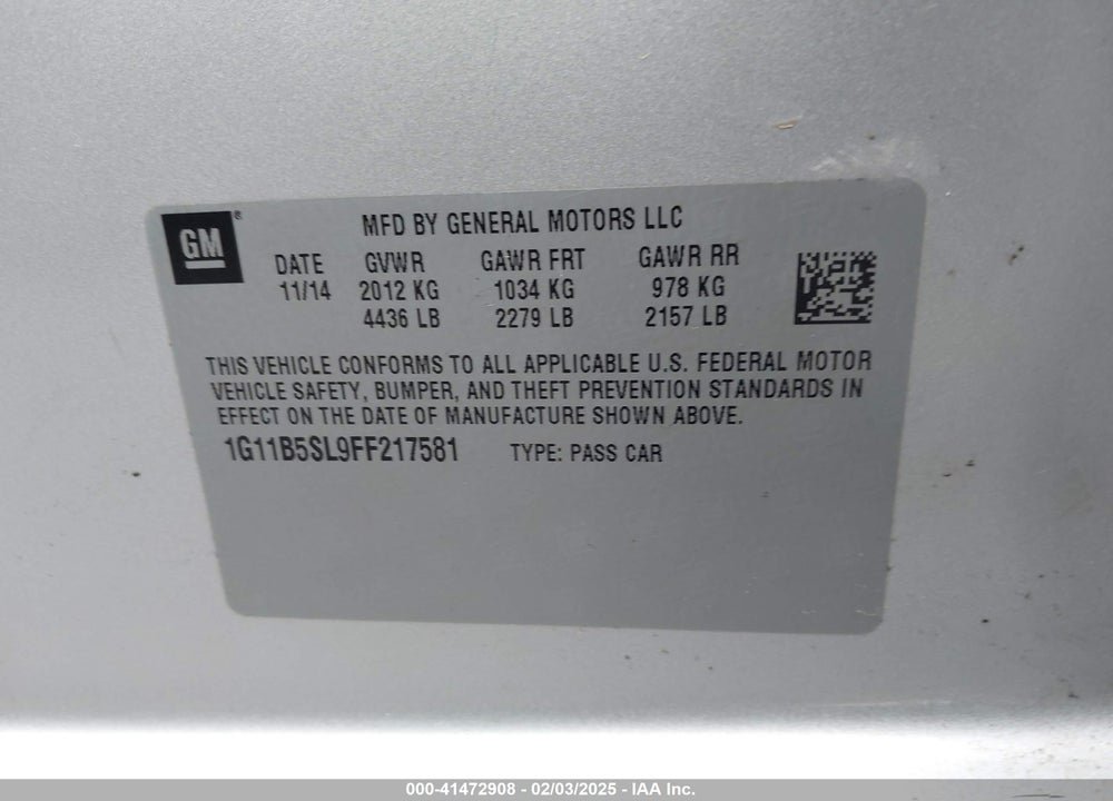 2015 CHEVROLET MALIBU VIN: 1G11B5SL9FF217581