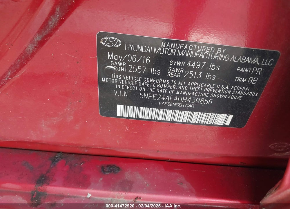 2017 HYUNDAI SONATA VIN: 5NPE24AF4HH439856