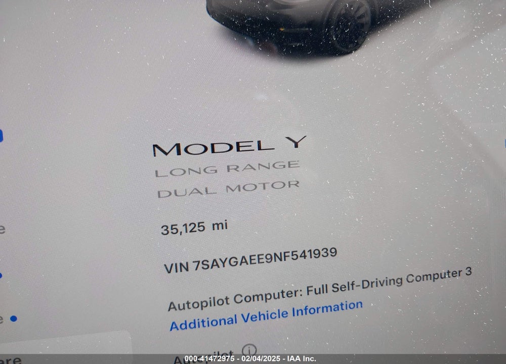 2022 TESLA MODEL Y LONG RANGE DUAL MOTOR ALL-WHEEL DRIVE VIN: 7SAYGAEE9NF541939