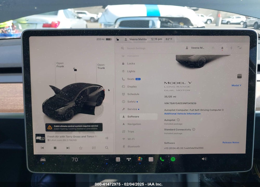 2022 TESLA MODEL Y LONG RANGE DUAL MOTOR ALL-WHEEL DRIVE VIN: 7SAYGAEE9NF541939