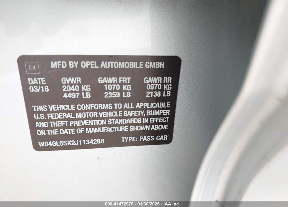 2018 BUICK REGAL SPORTBACK PREFERRED VIN: W04GL6SX2J1134288
