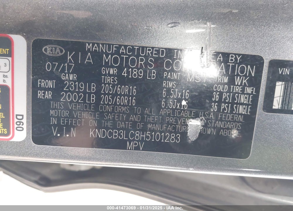 2017 KIA NIRO VIN: KNDCB3LC8H5101283