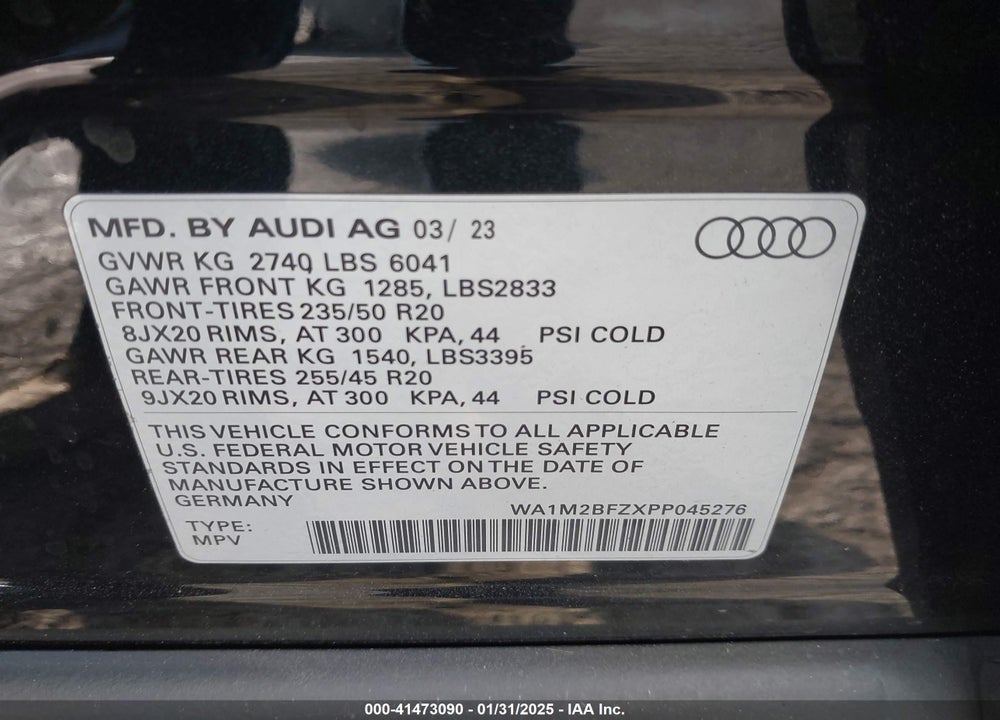 2023 AUDI Q4 E-TRON PRESTIGE 50 QUATTRO VIN: WA1M2BFZXPP045276