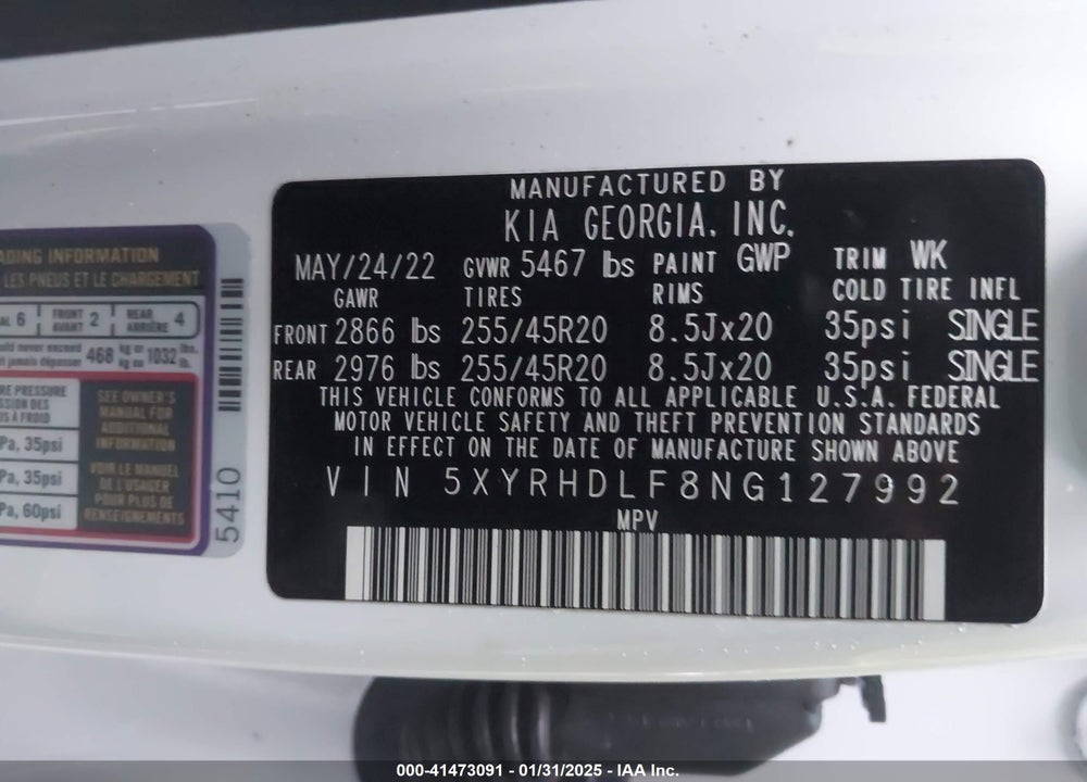2022 KIA SORENTO X-LINE EX VIN: 5XYRHDLF8NG127992