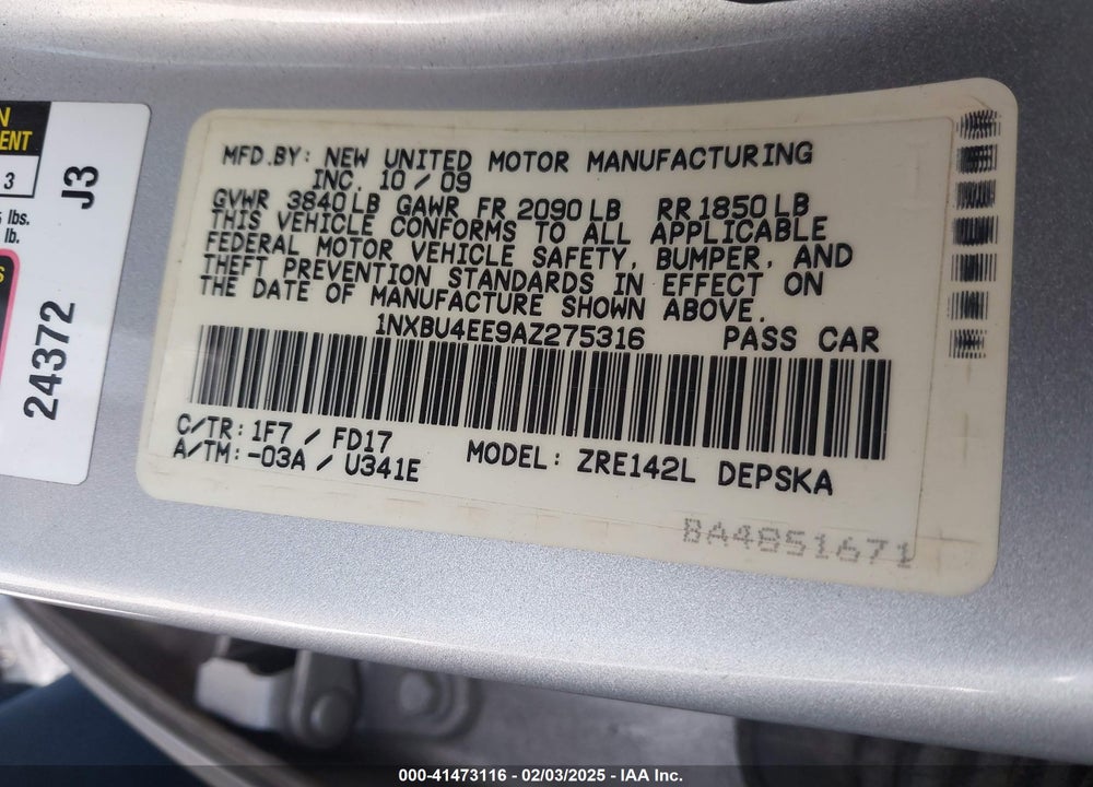 2010 TOYOTA COROLLA S VIN: 1NXBU4EE9AZ275316