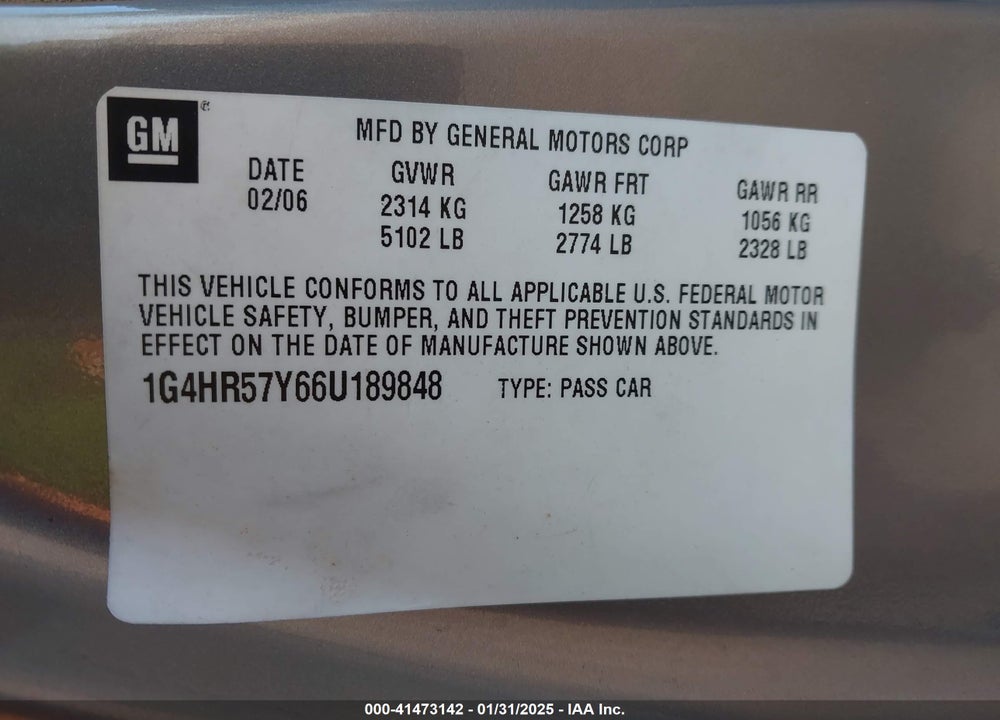 2006 BUICK LUCERNE VIN: 1G4HR57Y66U189848