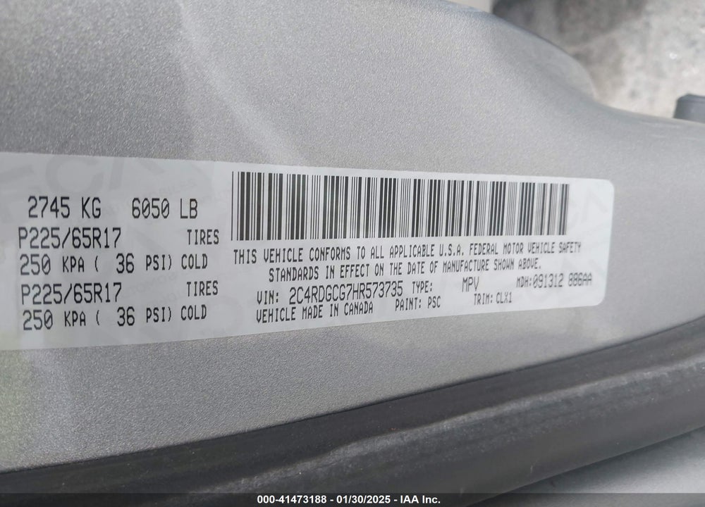 2017 DODGE GRAND CARAVAN SXT VIN: 2C4RDGCG7HR573735