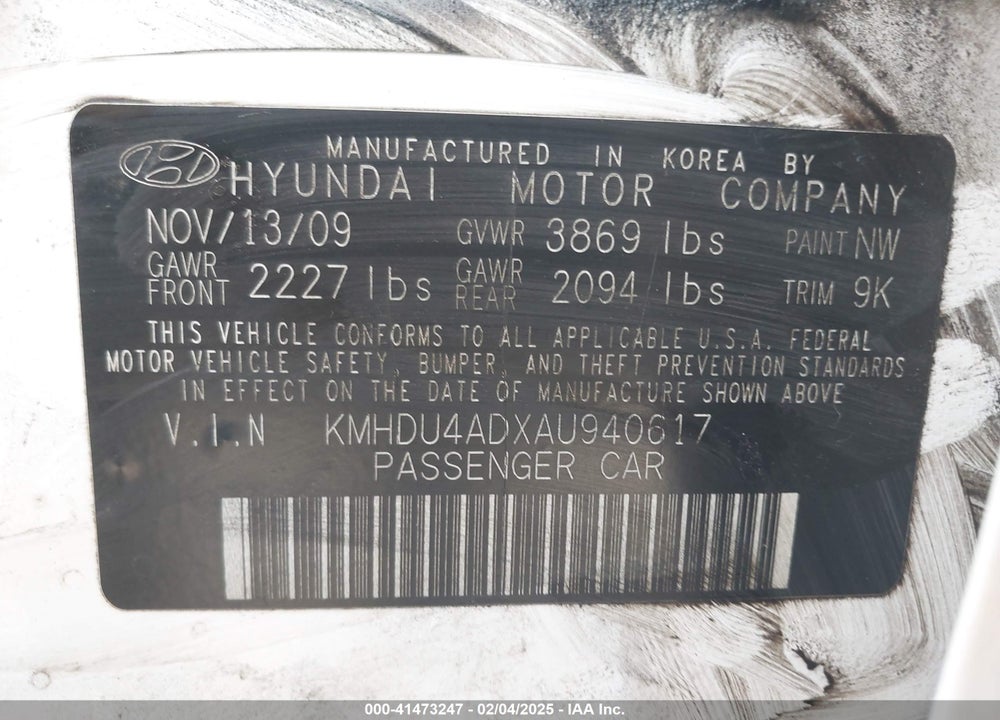 2010 HYUNDAI ELANTRA VIN: KMHDU4ADXAU940617