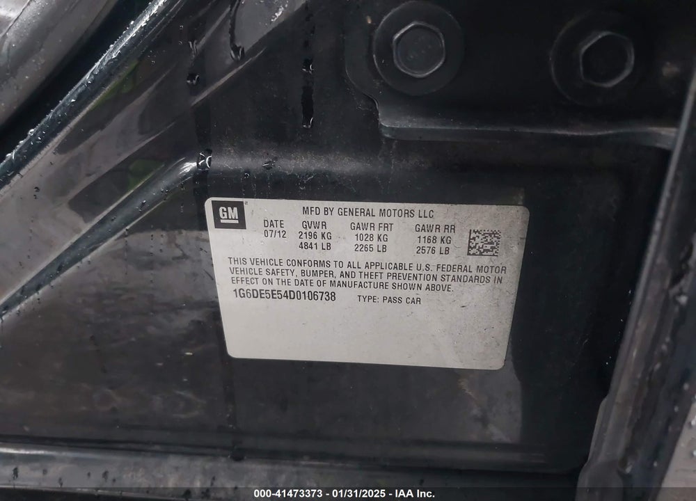 2013 CADILLAC CTS VIN: 1G6DE5E54D0106738