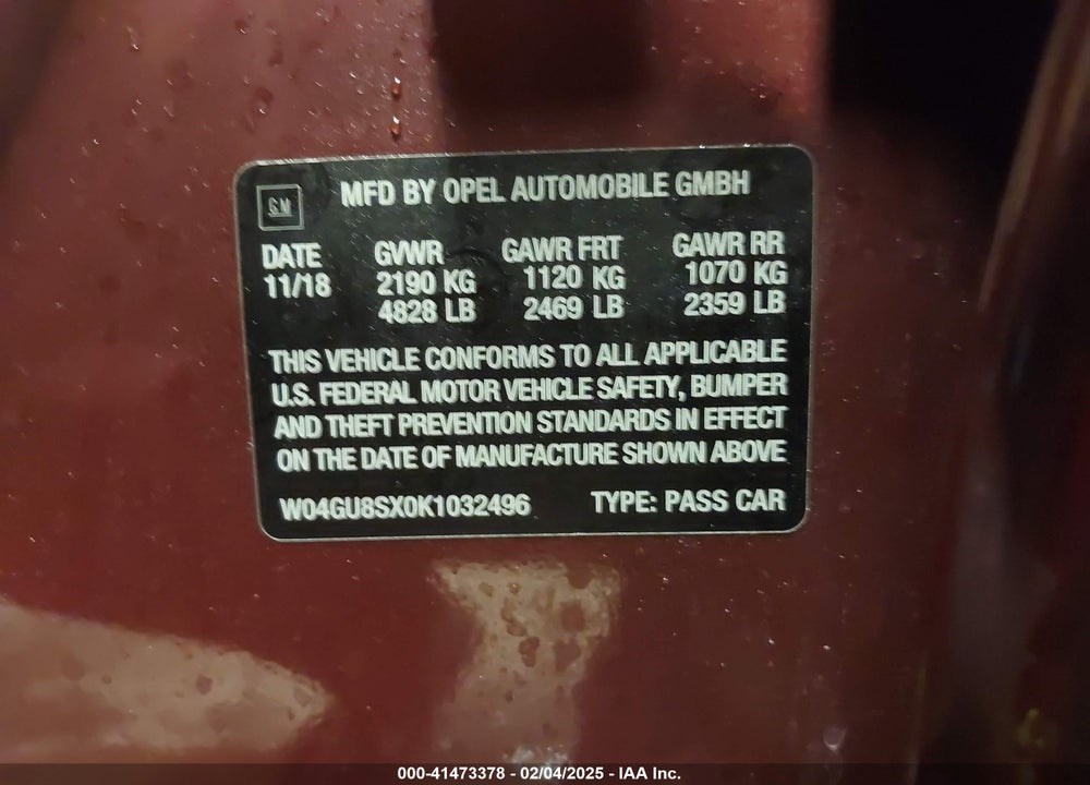 2019 BUICK REGAL TOURX AWD PREFERRED VIN: W04GU8SX0K1032496