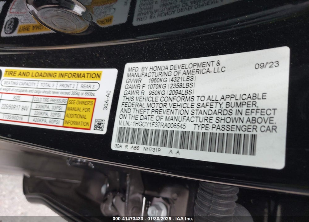 2024 HONDA ACCORD EX VIN: 1HGCY1F37RA006545