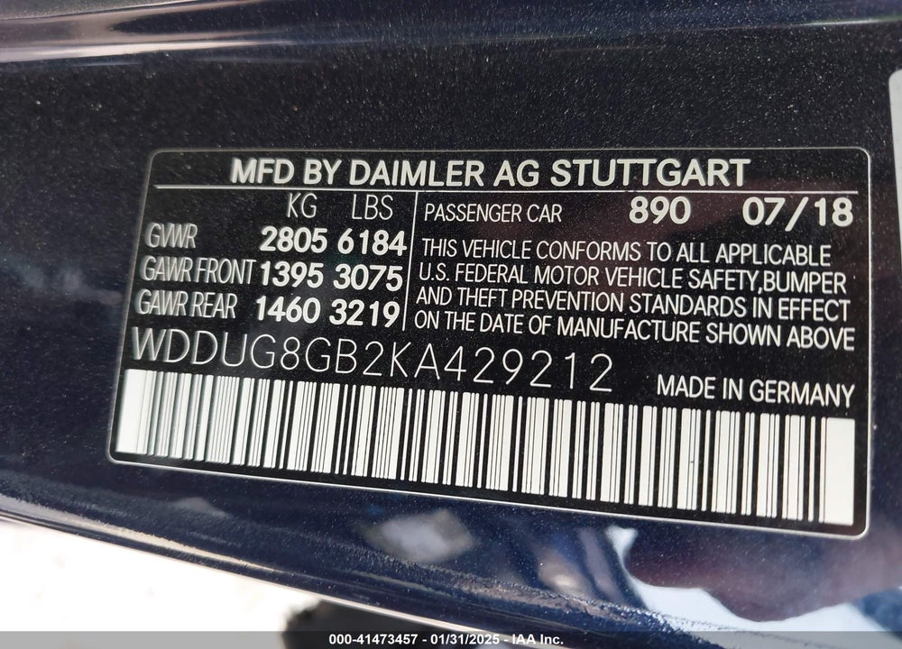 2019 MERCEDES-BENZ S 560 4MATIC VIN: WDDUG8GB2KA429212
