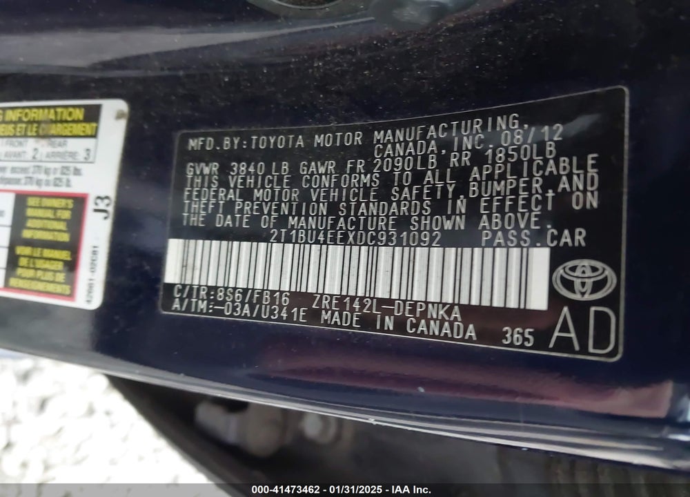 2013 TOYOTA COROLLA LE VIN: 2T1BU4EEXDC931092
