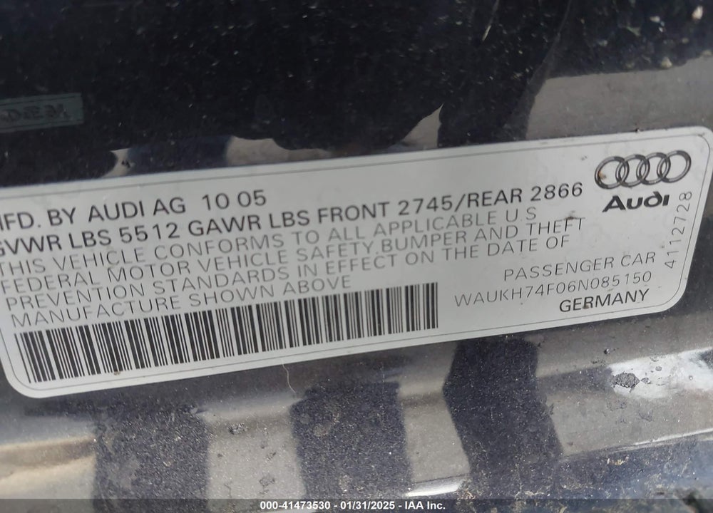 2006 AUDI A6 VIN: WAUKH74F06N085150