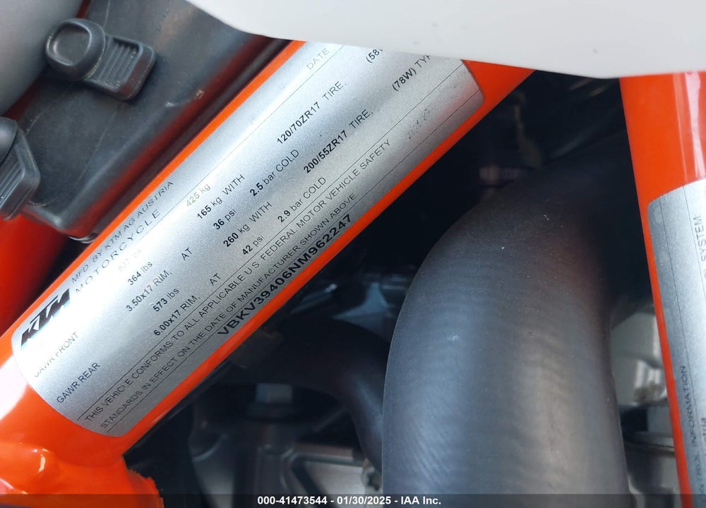2022 KTM 1290 SUPER DUKE R VIN: VBKV39406NM962247