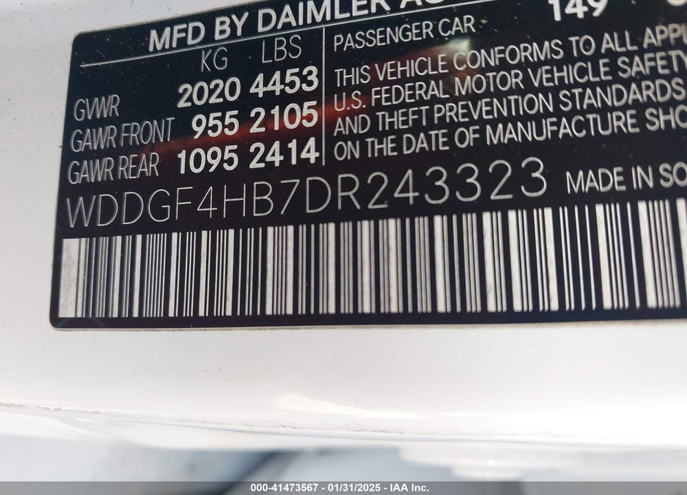 2013 MERCEDES-BENZ C 250 VIN: WDDGF4HB7DR243323