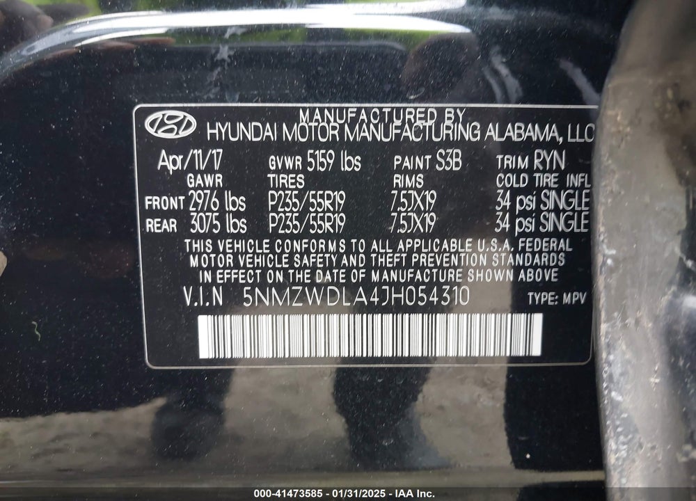 2018 HYUNDAI SANTA FE SPORT VIN: 5NMZWDLA4JH054310
