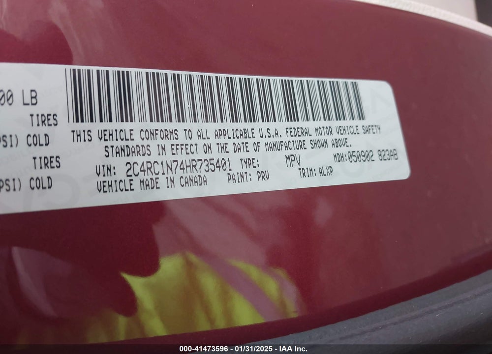 2017 CHRYSLER PACIFICA VIN: 2C4RC1N74HR735401