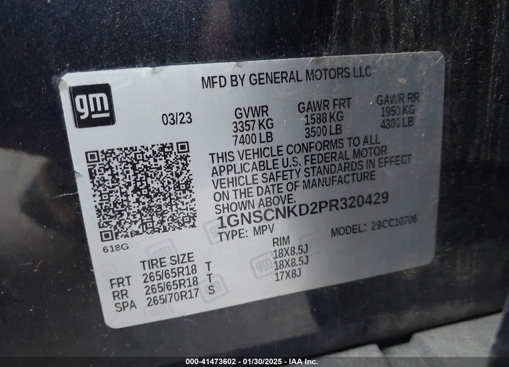 2023 CHEVROLET TAHOE 2WD LT VIN: 1GNSCNKD2PR320429