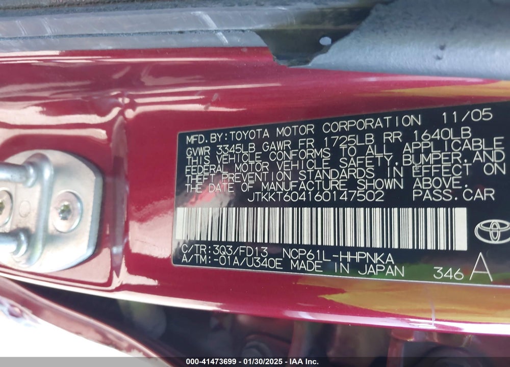 2006 SCION XA VIN: JTKKT604160147502