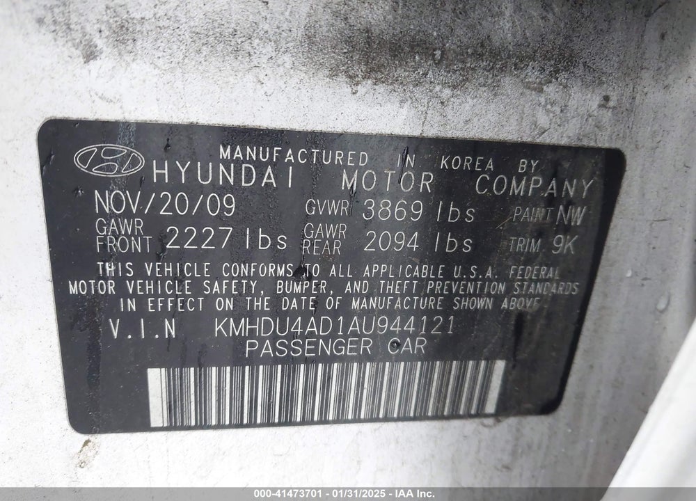 2010 HYUNDAI ELANTRA GLS VIN: KMHDU4AD1AU944121