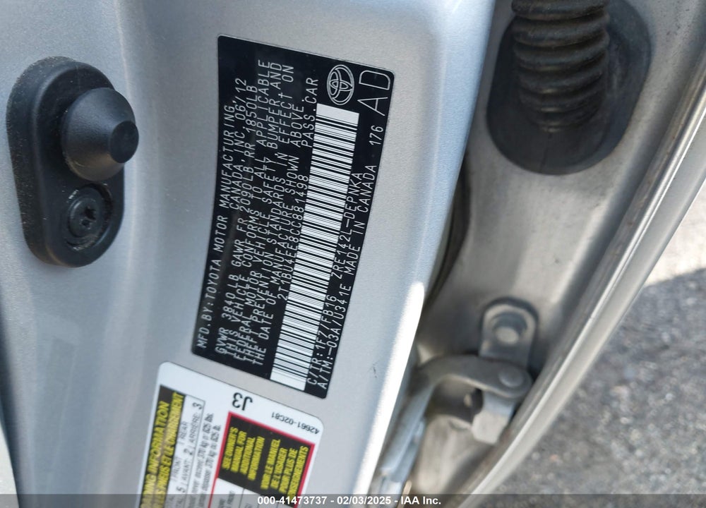 2012 TOYOTA COROLLA LE VIN: 2T1BU4EE8CC881498