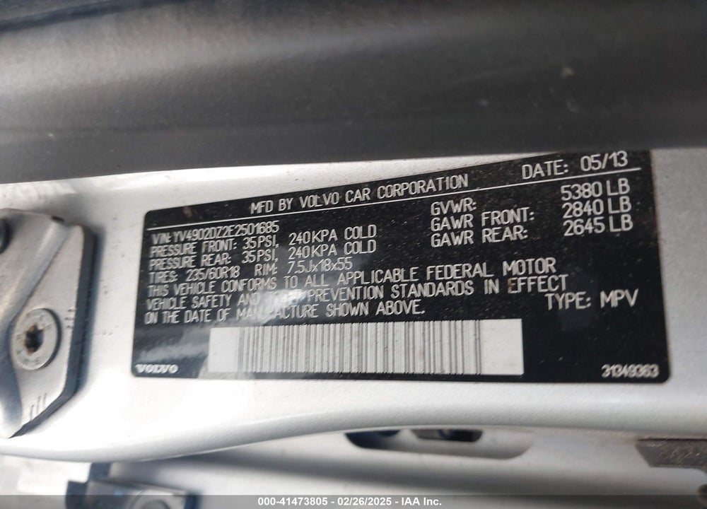 2014 VOLVO XC60 T6 PREMIER PLUS VIN: YV4902DZ2E2501685