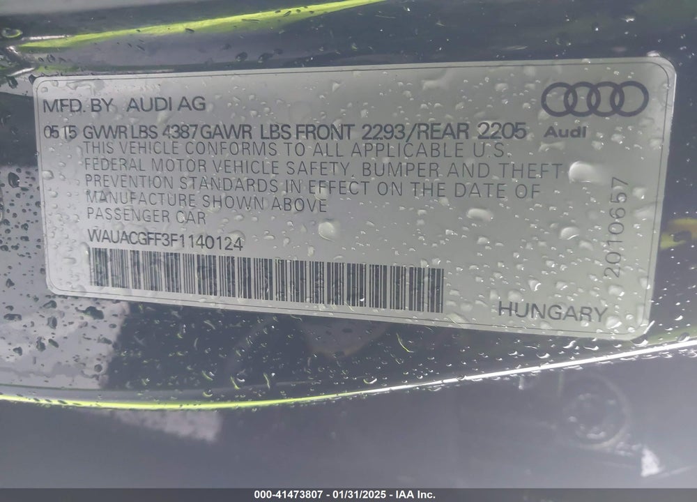 2015 AUDI A3 VIN: WAUACGFF3F1140124