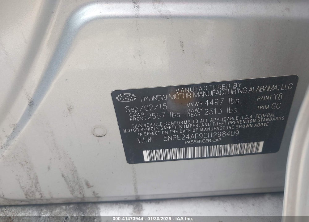2016 HYUNDAI SONATA VIN: 5NPE24AF9GH298409