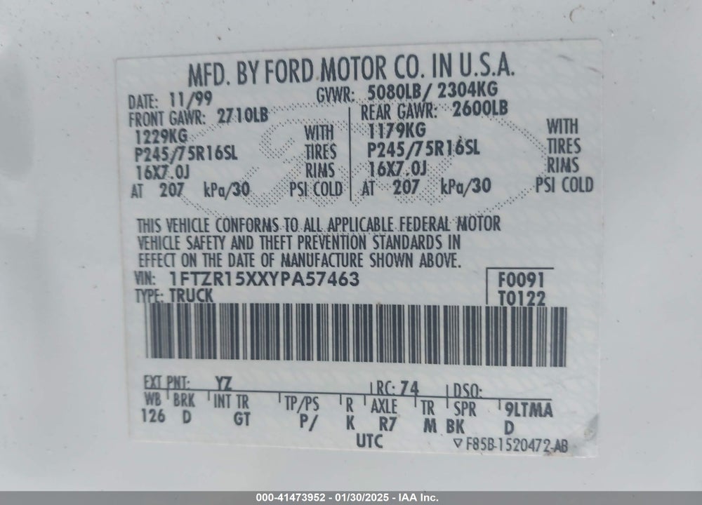 2000 FORD RANGER XLT VIN: 1FTZR15XXYPA57463