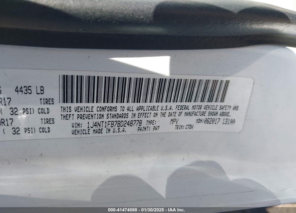 2011 JEEP COMPASS VIN: 1J4NT1FB7BD248778