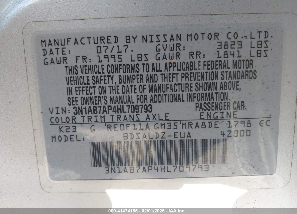 2017 NISSAN SENTRA VIN: 3N1AB7AP4HL709793