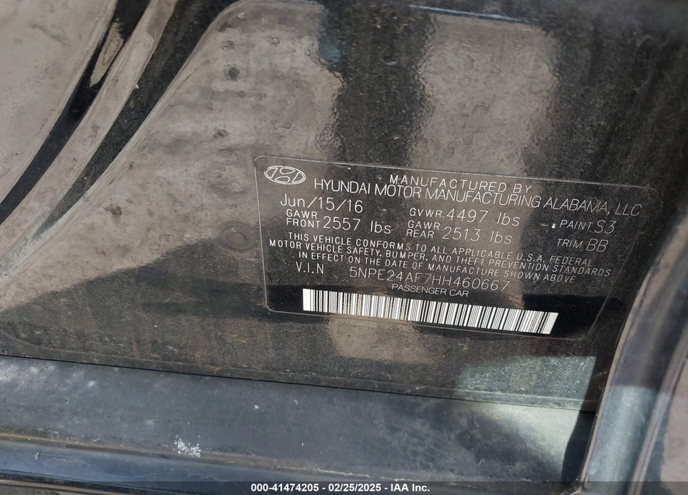 2017 HYUNDAI SONATA VIN: 5NPE24AF7HH460667