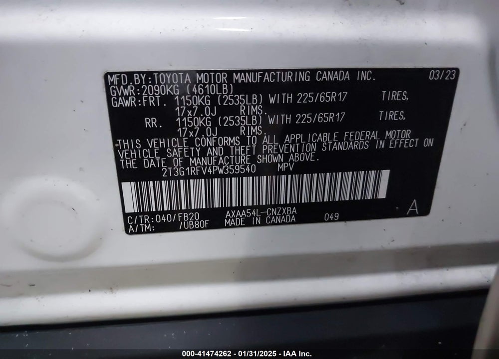 2023 TOYOTA RAV4 LE VIN: 2T3G1RFV4PW359540